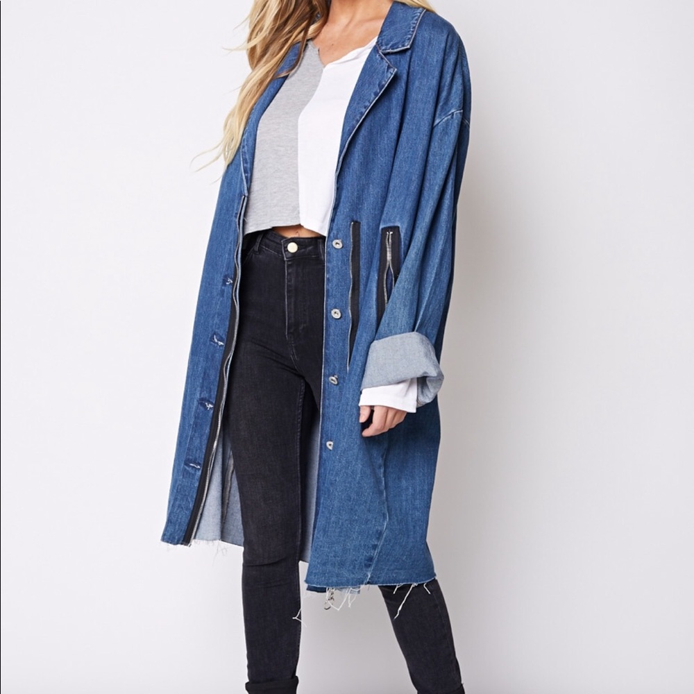 Oversized denim trench jacket